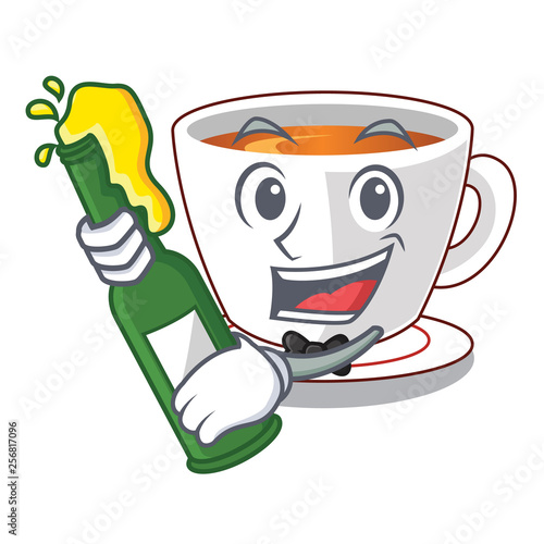 With beer mint tea in a cartoon cup