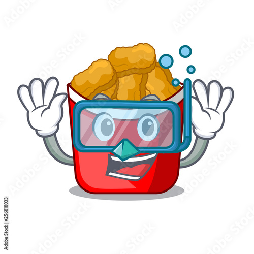 Diving Chicken nuggets on above cartoon plate