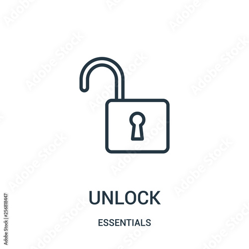 unlock icon vector from essentials collection. Thin line unlock outline icon vector illustration. Linear symbol for use on web and mobile apps, logo, print media.