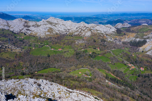 Aerial view, Mortesante, Miera Valley, Valles Pasiegos, Cantabria, Spain, Europe photo