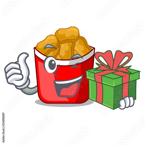 With gift chicken nuggets in the cartoon shape