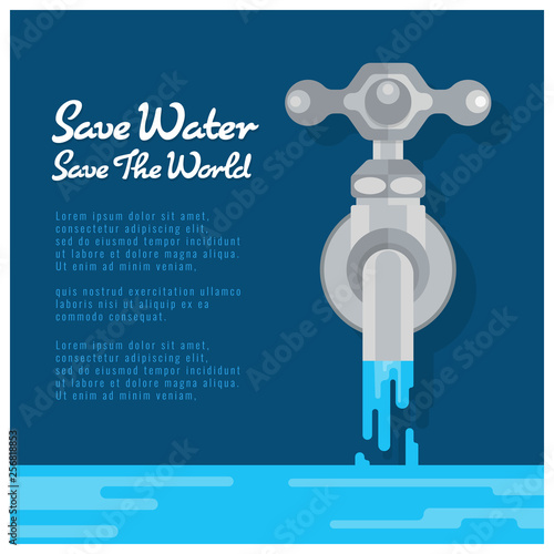 Save water save world banner with water tap are open water vector design