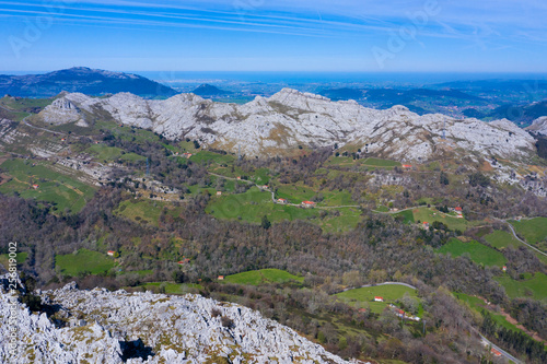 Aerial view, Mortesante, Miera Valley, Valles Pasiegos, Cantabria, Spain, Europe photo