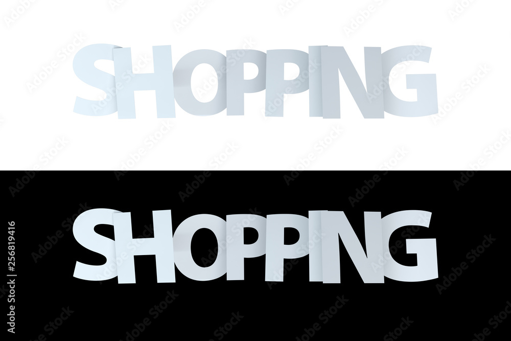 3D Shopping Text on White and Black Version 3D Shopping Text on White and Black Version