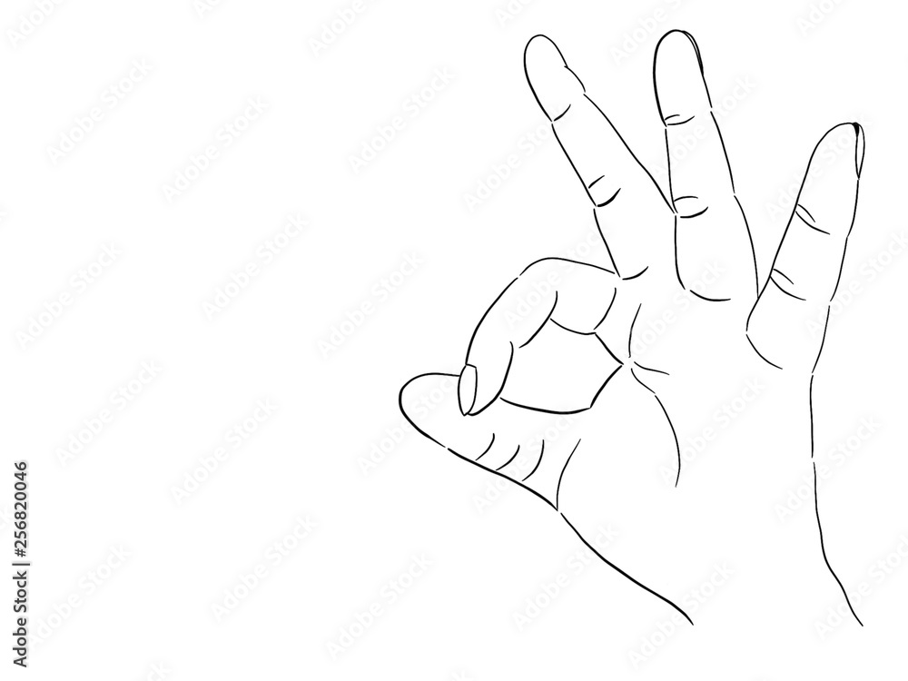 Obraz premium Hand drawn of hand of woman which OK expression 