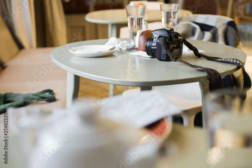 the camera on a table in coffee shop