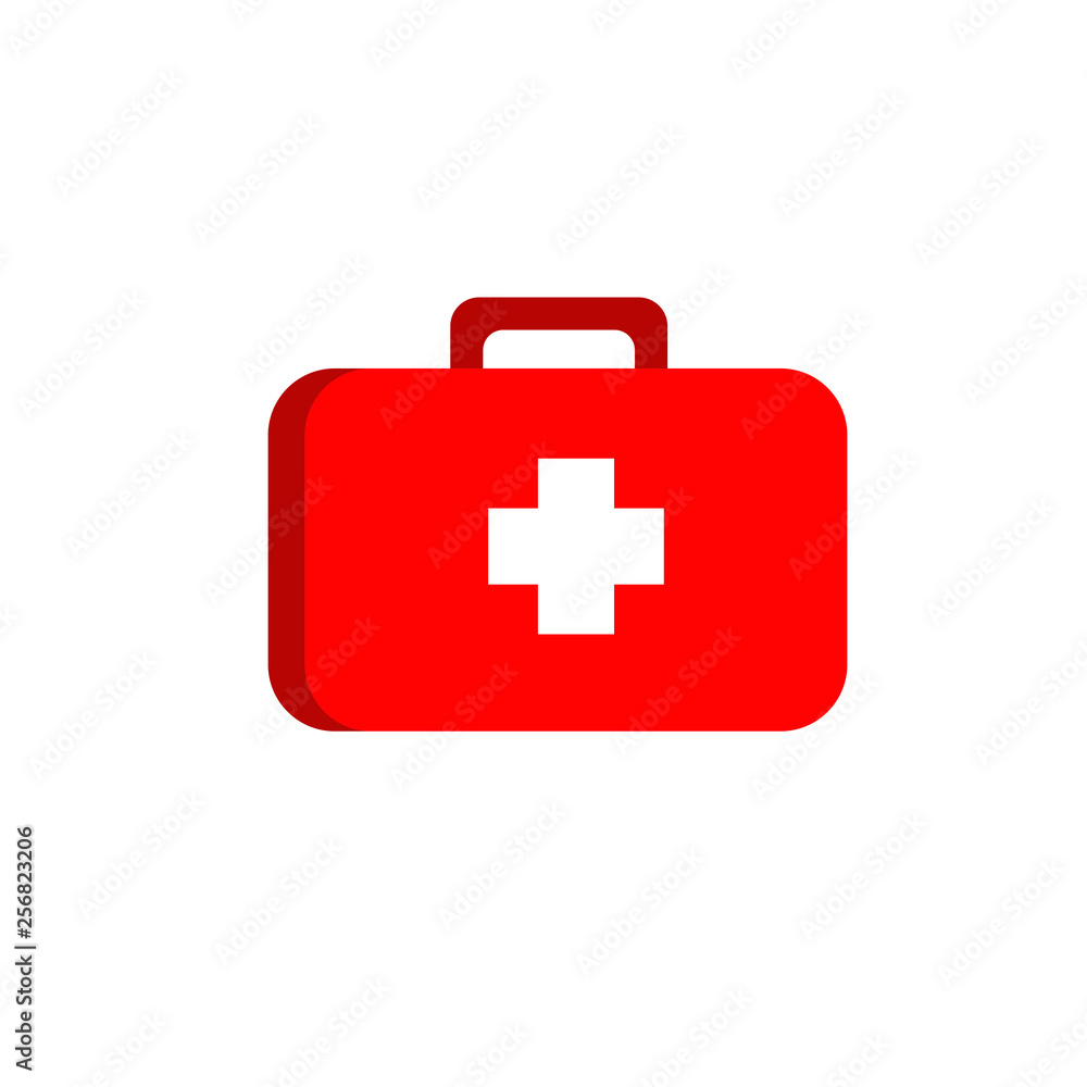 Flat icon of a suitcase with medical and first aid objects Flat icon of a suitcase with medical and first aid objects