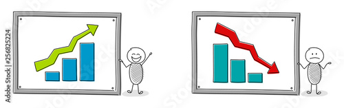 Cartoon stickman with business graph - set. Vector