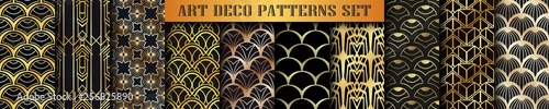 Vintage ornamental art deco retro seamless backgrounds and textures set . Vector illustrations in this collection can be used for wrapping paper, wallpapers, tiling, flooring, fabric, textile