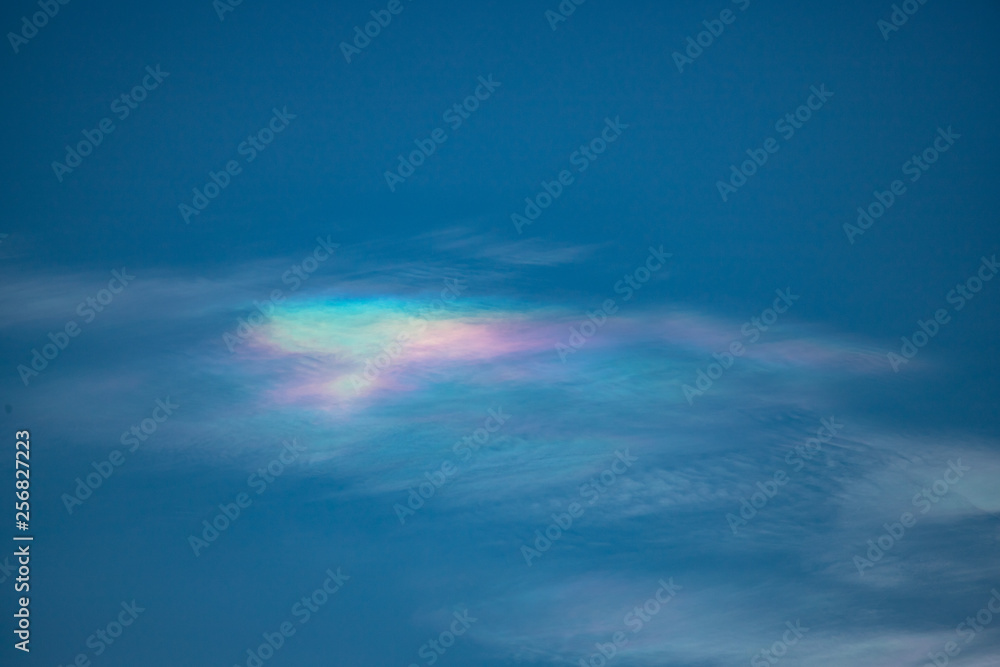 Iridescent clouds in the evening sky.  