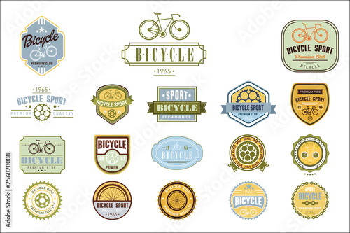 Vector set of original bicycle themed emblems. Extreme sport. Stylish labels. Creative typographic design for biking club, poster or t-shirt print