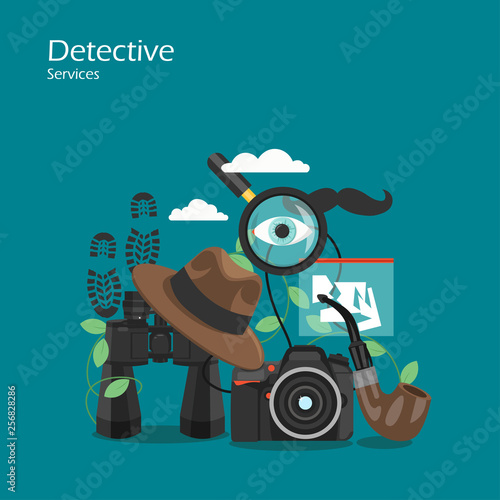 Detective services vector flat style design illustration