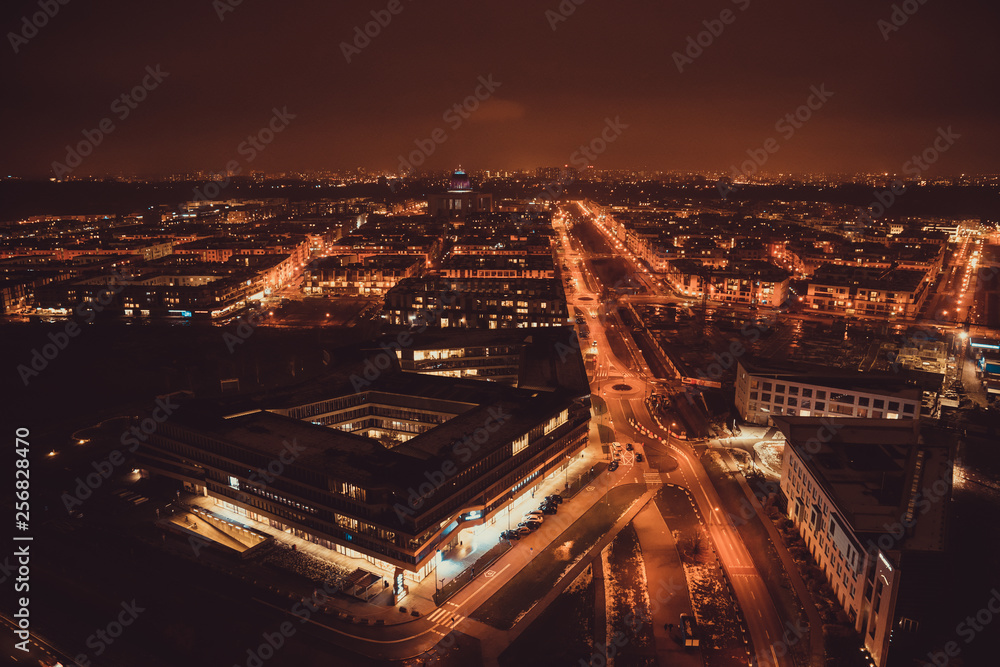 Warsaw Wilanow at night with city lights