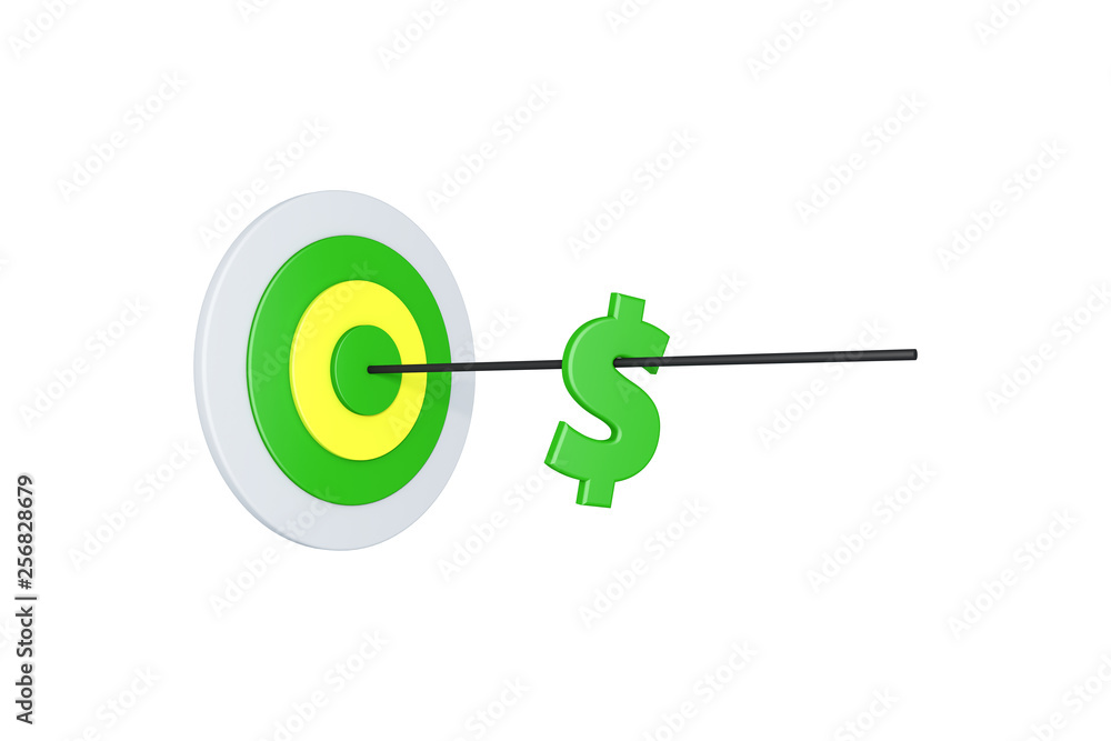 Finance Concept with Aim Target and Arrow with Dollar Sign on White Finance Concept with Aim Target and Arrow with Dollar Sign on White