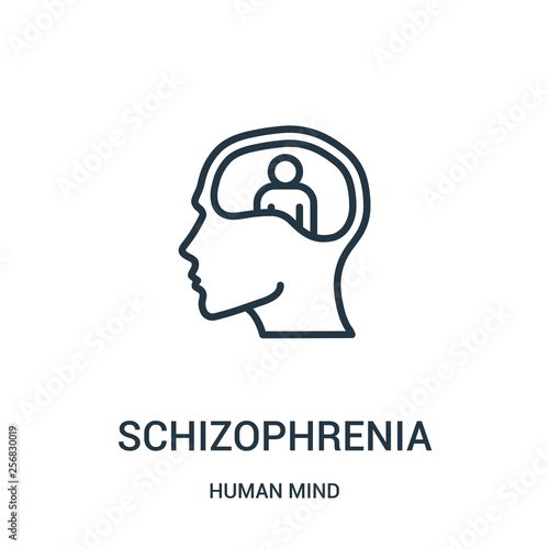 schizophrenia icon vector from human mind collection. Thin line schizophrenia outline icon vector illustration. Linear symbol for use on web and mobile apps, logo, print media.