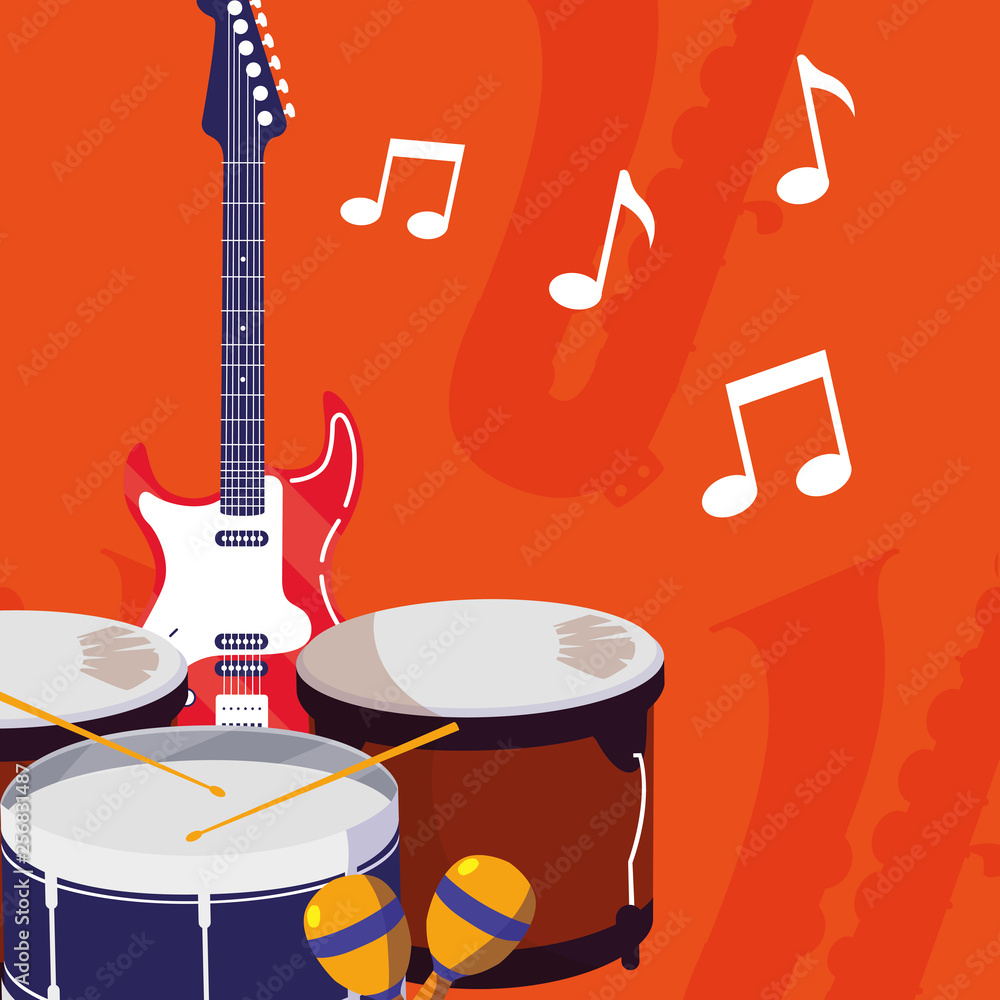 Naklejka premium guitar electric and timbals instruments