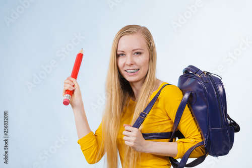 Young woman going to school