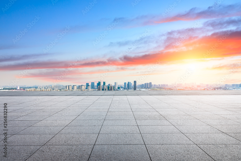 Panoramic city skyline and buildings with empty square floor in Shanghai,high angle view Panoramic city skyline and buildings with empty square floor in Shanghai,high angle view
