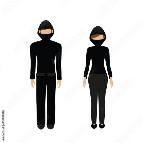 man and woman character masked burglar isolated on white background vector illustration EPS10