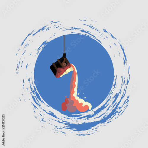 Metallurgical industry concept vector illustration Melting iron process, ladle for melting steel.
