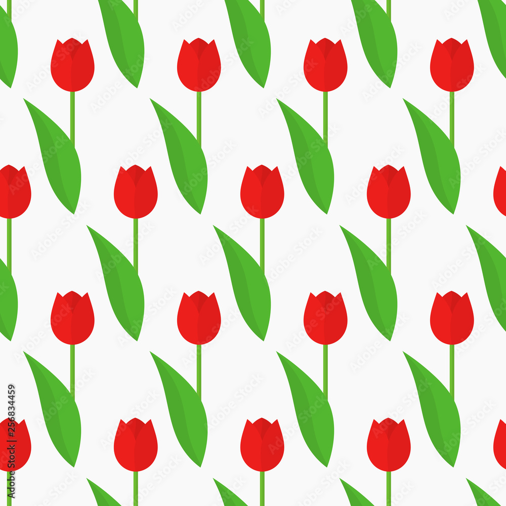 Obraz premium Spring red tulips flowers seamless pattern.