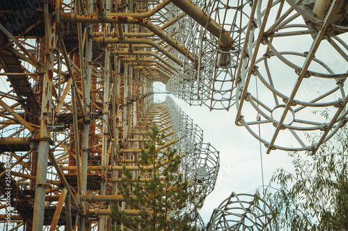 Duga - Soviet over-the-horizon OTH radar system. Duga-3 Russian Woodpecker - antenna complex  military object of USSR ABM. Chernobyl Exclusion Zone  Pripyat  Ukraine