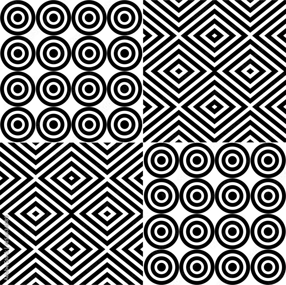 Geometric pattern formed by rows and columns of concentric circles and ...