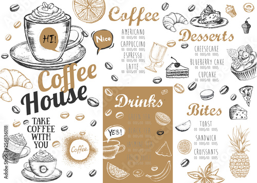 Coffee house menu. Restaurant cafe menu, template design. Food flyer.