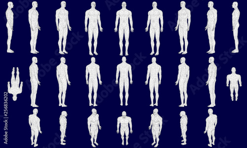 Set with a polygonal man in different positions. 3D. Vector illustration