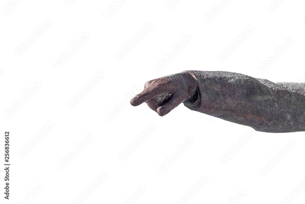 Stone hand with pointing finger, isolated