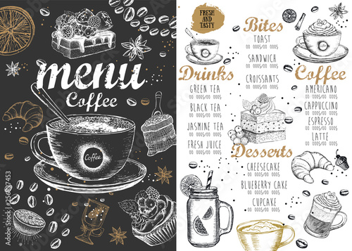 Coffee house menu. Restaurant cafe menu, template design. Food flyer.