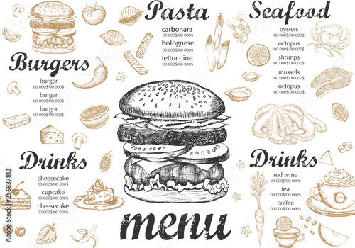 Restaurant cafe menu, template design. Food flyer.