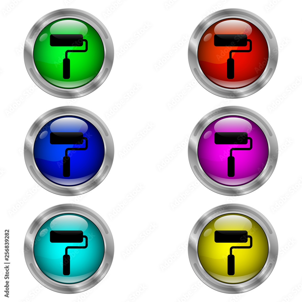 Paint roller. Set of round color icons. Paint roller. Set of round color icons.