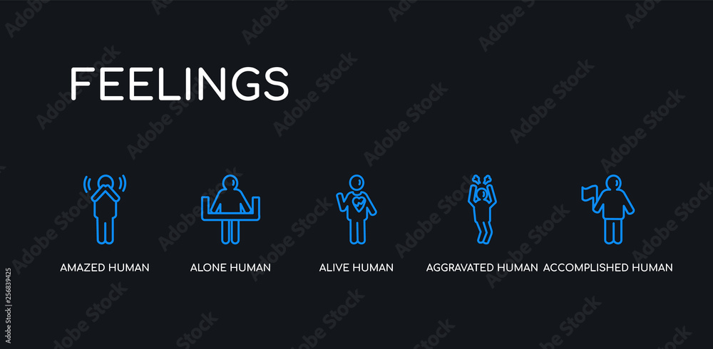 5 outline stroke blue accomplished human, aggravated human, alive human ...
