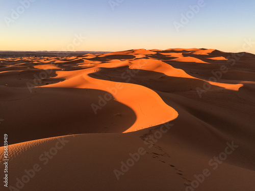 Amazing view of the great sand dunes in the Sahara Desert  Erg Chebbi  Merzouga  Morocco.