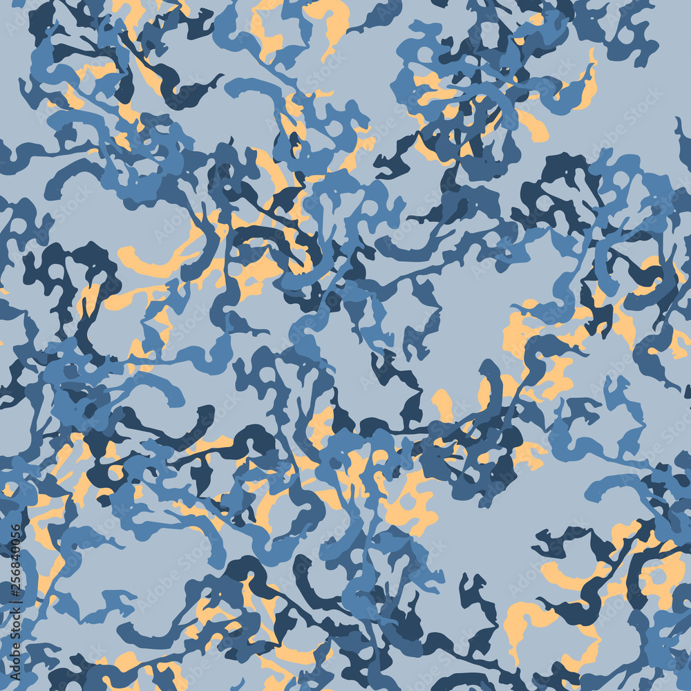 Urban UFO camouflage of various shades of blue and orange colors Urban UFO camouflage of various shades of blue and orange colors