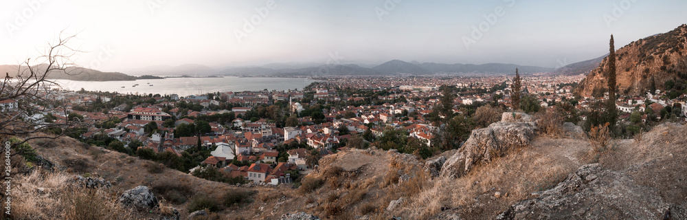 Panorama of a Dalaman city with mountains in the foreground