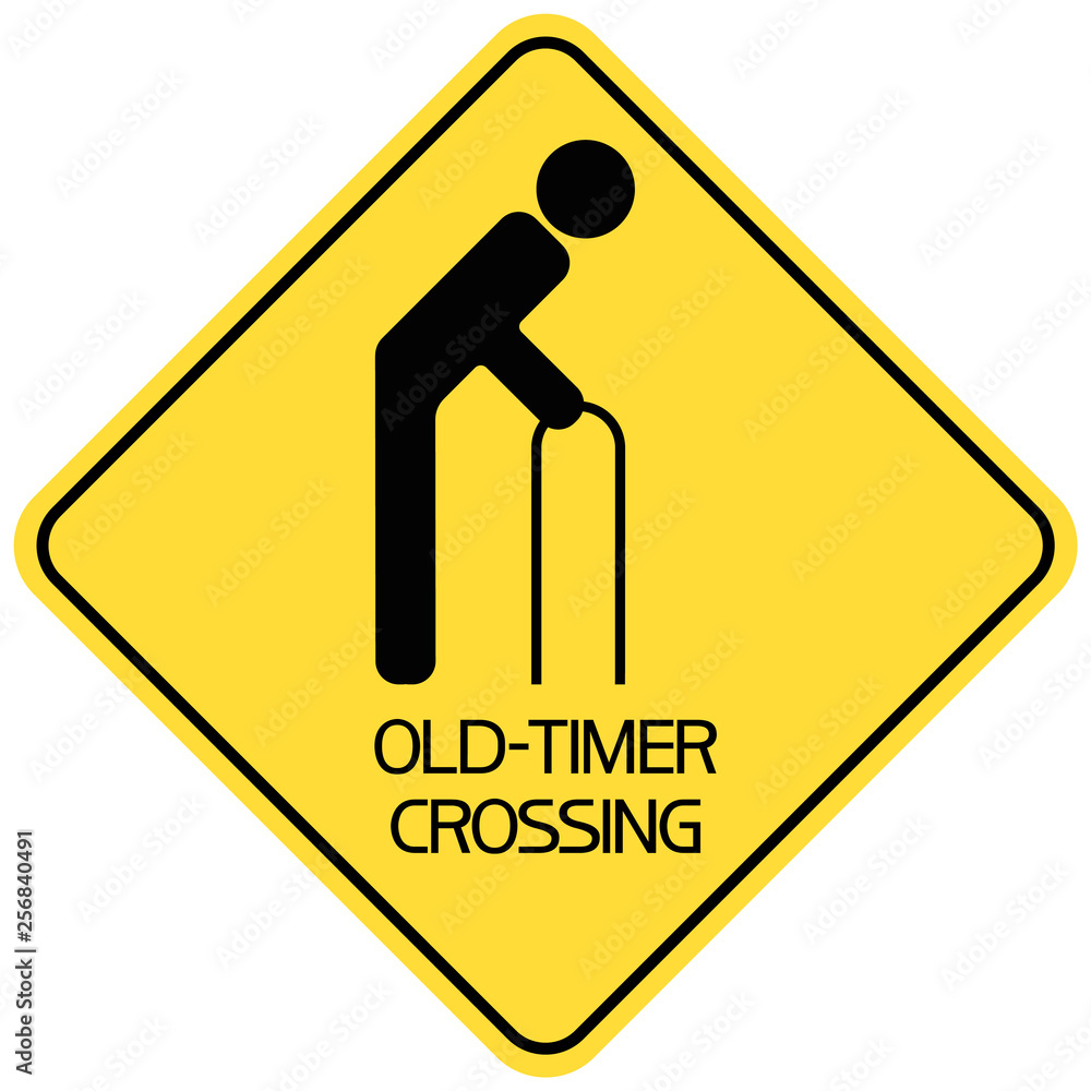 Oldtimer crossing. Sign,warning about the possibility of pedestrians