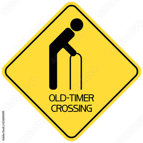 Old-timer crossing. Sign,warning about the possibility of pedestrians in this area with a slow reaction.