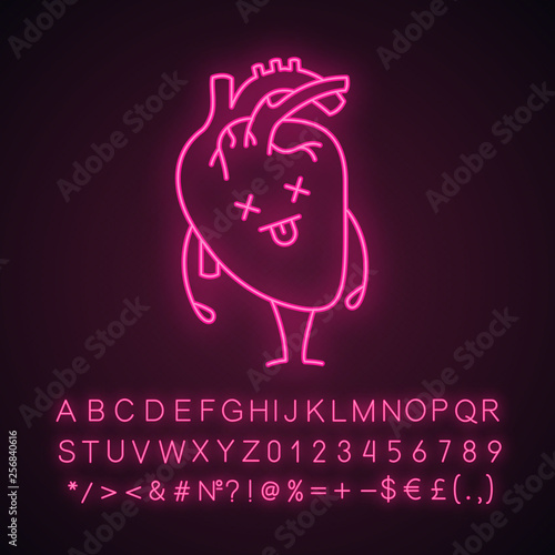 Dead human heart emoji neon light icon