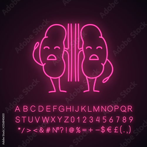 Sad human kidneys character neon light icon