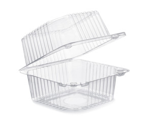 Open empty transparent plastic food container