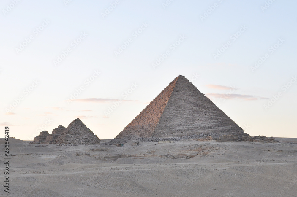 Cairo, Egypt - Great pyramids of Giza, pyramid of Menkaure and Queens pyramids Cairo, Egypt - Great pyramids of Giza, pyramid of Menkaure and Queens pyramids