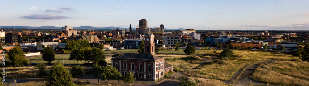 The old part of town in Middlesbrough with the new town in the background. Photo taken from the air