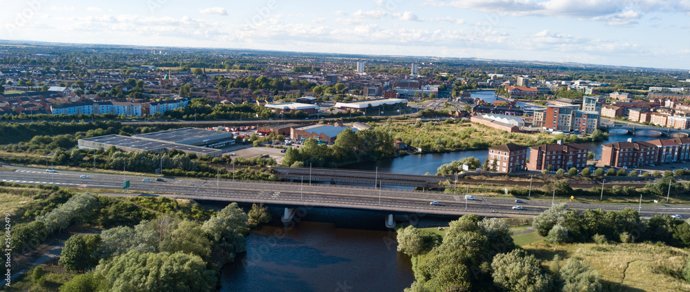 View of the main road bridge over the River Tees in Stockton