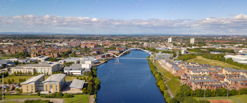 The infinity foot bridge near Stockton on tees. The bridge crosses the river tees and connects the town with the university