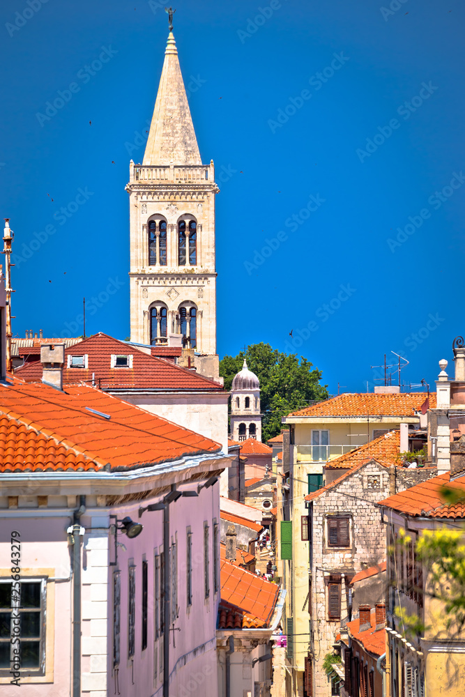 Historic Zadar tower and Kalelarga street view