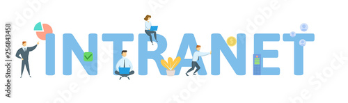 INTRANET. Concept with people, letters and icons. Colored flat vector illustration. Isolated on white background. photo