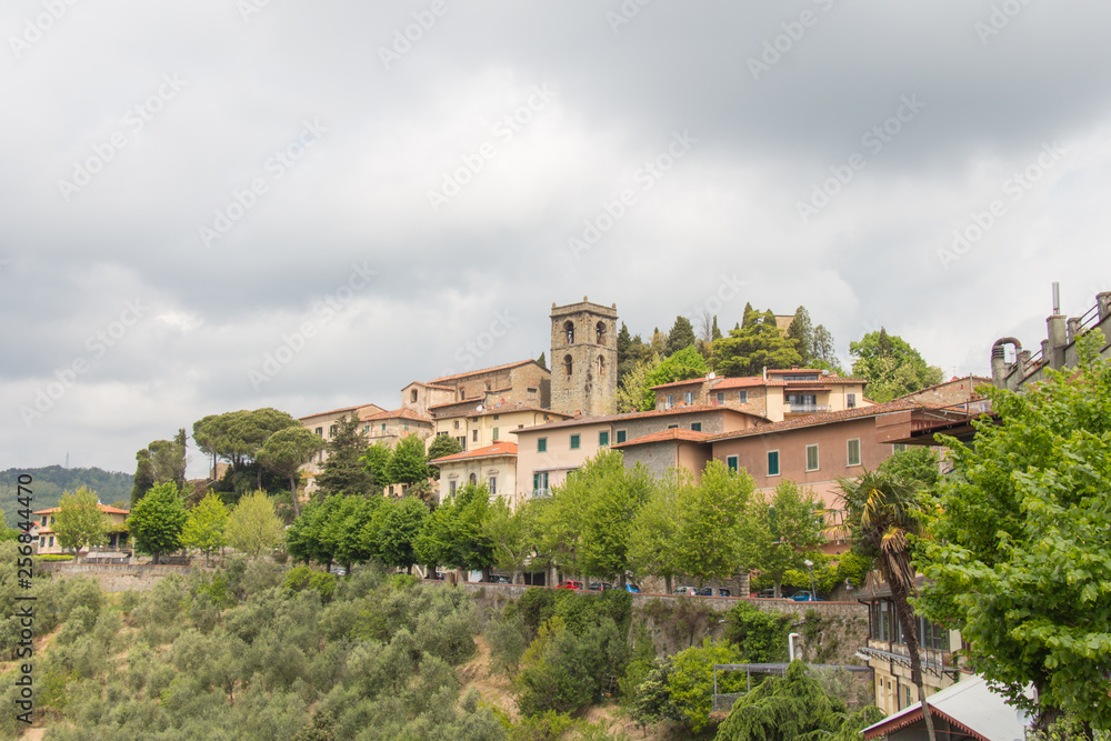 Montecatini Alto with clouds on background, Tuscany, Italy.