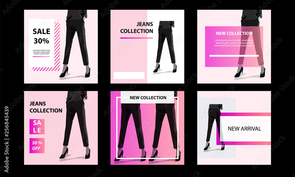 Six Square modern futuristic banner template pack. Minimal pink vibrant duotone in white background. For social media post, internet web banner, flyer, poster and catalog in cosmetic, beauty, fashion - obrazy, fototapety, plakaty 